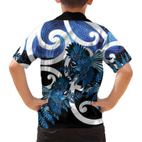 Piwakawaka New Zealand Matariki Family Matching Off Shoulder Short Dress and Hawaiian Shirt Maori New Year Silver Fern Blue Galaxy LT14 - Polynesian Pride