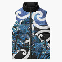 Piwakawaka New Zealand Matariki Sleeveless Puffer Jacket Maori New Year Silver Fern Blue Galaxy LT14 Unisex Blue - Polynesian Pride