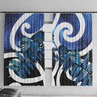 Piwakawaka New Zealand Matariki Window Curtain Maori New Year Silver Fern Blue Galaxy LT14 With Hooks Blue - Polynesian Pride