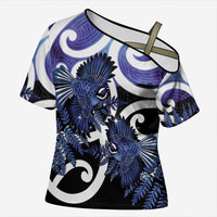 Piwakawaka New Zealand Matariki Cross Shoulder Shirt Maori New Year Silver Fern Purple Galaxy LT14 Female Purple - Polynesian Pride
