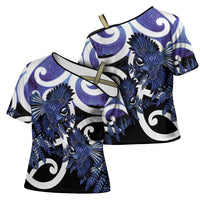 Piwakawaka New Zealand Matariki Cross Shoulder Shirt Maori New Year Silver Fern Purple Galaxy LT14 - Polynesian Pride