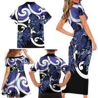 Piwakawaka New Zealand Matariki Family Matching Short Sleeve Bodycon Dress and Hawaiian Shirt Maori New Year Silver Fern Purple Galaxy LT14 - Polynesian Pride