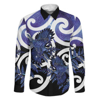 Piwakawaka New Zealand Matariki Family Matching Short Sleeve Bodycon Dress and Hawaiian Shirt Maori New Year Silver Fern Purple Galaxy LT14 Dad's Shirt - Long Sleeve Purple - Polynesian Pride