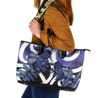 Piwakawaka New Zealand Matariki Leather Tote Bag Maori New Year Silver Fern Purple Galaxy LT14 Purple - Polynesian Pride