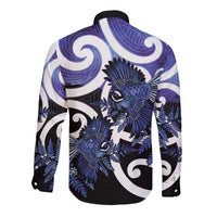 Piwakawaka New Zealand Matariki Long Sleeve Button Shirt Maori New Year Silver Fern Purple Galaxy LT14 - Polynesian Pride