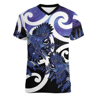 Piwakawaka New Zealand Matariki Women V-Neck T-Shirt Maori New Year Silver Fern Purple Galaxy LT14 Female Purple - Polynesian Pride
