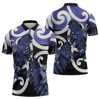 Piwakawaka New Zealand Matariki Zipper Polo Shirt Maori New Year Silver Fern Purple Galaxy LT14 - Polynesian Pride