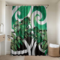Piwakawaka New Zealand Matariki Bathroom Set Maori New Year Silver Fern Green Galaxy LT14 Shower Curtain Only Green - Polynesian Pride