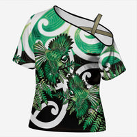 Piwakawaka New Zealand Matariki Cross Shoulder Shirt Maori New Year Silver Fern Green Galaxy LT14 Female Green - Polynesian Pride