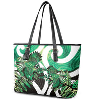 Piwakawaka New Zealand Matariki Leather Tote Bag Maori New Year Silver Fern Green Galaxy LT14 - Polynesian Pride