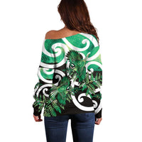 Piwakawaka New Zealand Matariki Off Shoulder Sweater Maori New Year Silver Fern Green Galaxy LT14 - Polynesian Pride