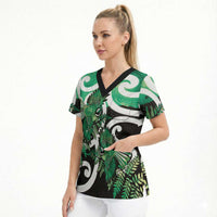 Piwakawaka New Zealand Matariki Scrub Top Maori New Year Silver Fern Green Galaxy LT14 - Polynesian Pride