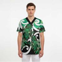 Piwakawaka New Zealand Matariki Scrub Top Maori New Year Silver Fern Green Galaxy LT14 - Polynesian Pride