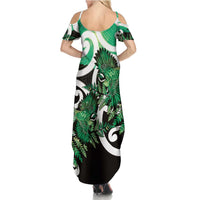Piwakawaka New Zealand Matariki Summer Maxi Dress Maori New Year Silver Fern Green Galaxy LT14 - Polynesian Pride
