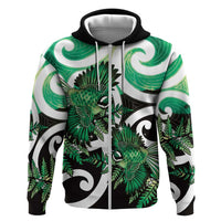 Piwakawaka New Zealand Matariki Zip Hoodie Maori New Year Silver Fern Green Galaxy LT14 Zip Hoodie Green - Polynesian Pride