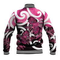 Piwakawaka New Zealand Matariki Baseball Jacket Maori New Year Silver Fern Pink Galaxy LT14 - Polynesian Pride