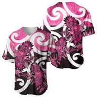 Piwakawaka New Zealand Matariki Baseball Jersey Maori New Year Silver Fern Pink Galaxy LT14 - Polynesian Pride