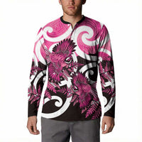 Piwakawaka New Zealand Matariki Button Sweatshirt Maori New Year Silver Fern Pink Galaxy LT14 - Polynesian Pride