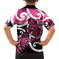 Piwakawaka New Zealand Matariki Family Matching Long Sleeve Bodycon Dress and Hawaiian Shirt Maori New Year Silver Fern Pink Galaxy LT14 - Polynesian Pride