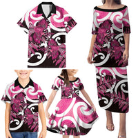 Piwakawaka New Zealand Matariki Family Matching Puletasi and Hawaiian Shirt Maori New Year Silver Fern Pink Galaxy LT14 - Polynesian Pride