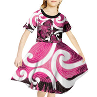 Piwakawaka New Zealand Matariki Kid Short Sleeve Dress Maori New Year Silver Fern Pink Galaxy LT14 - Polynesian Pride