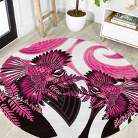 Piwakawaka New Zealand Matariki Round Carpet Maori New Year Silver Fern Pink Galaxy LT14 Pink - Polynesian Pride