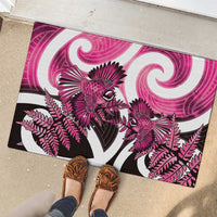 Piwakawaka New Zealand Matariki Rubber Doormat Maori New Year Silver Fern Pink Galaxy LT14 - Polynesian Pride