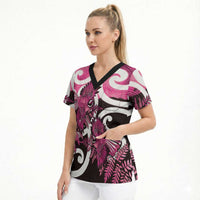 Piwakawaka New Zealand Matariki Scrub Top Maori New Year Silver Fern Pink Galaxy LT14 - Polynesian Pride