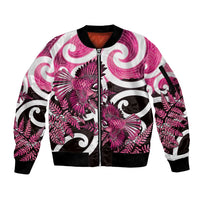 Piwakawaka New Zealand Matariki Sleeve Zip Bomber Jacket Maori New Year Silver Fern Pink Galaxy LT14 Unisex Pink - Polynesian Pride