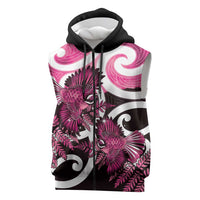Piwakawaka New Zealand Matariki Sleeveless Zip Hoodie Maori New Year Silver Fern Pink Galaxy LT14 Pink - Polynesian Pride