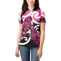 Piwakawaka New Zealand Matariki Women Polo Shirt Maori New Year Silver Fern Pink Galaxy LT14 - Polynesian Pride