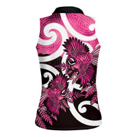 Piwakawaka New Zealand Matariki Women Sleeveless Polo Shirt Maori New Year Silver Fern Pink Galaxy LT14 - Polynesian Pride