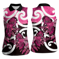 Piwakawaka New Zealand Matariki Women Sleeveless Polo Shirt Maori New Year Silver Fern Pink Galaxy LT14 - Polynesian Pride