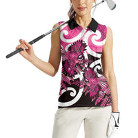 Piwakawaka New Zealand Matariki Women Sleeveless Polo Shirt Maori New Year Silver Fern Pink Galaxy LT14 - Polynesian Pride