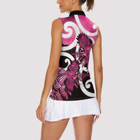 Piwakawaka New Zealand Matariki Women Sleeveless Polo Shirt Maori New Year Silver Fern Pink Galaxy LT14 - Polynesian Pride
