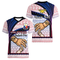 Personalised Father Day Philippines Women V Neck T Shirt Filipino Pattern Maligayang Araw ng Mga Ama LT14 - Polynesian Pride