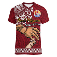 Personalised Father Day French Polynesia Women V Neck T Shirt I Love You Dad LT14 Female Blue - Polynesian Pride