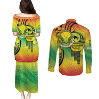 Hawaii Flag Day Couples Matching Puletasi and Long Sleeve Button Shirt Kanaka Maoli With Kakau Polynesian Pattern LT14 - Polynesian Pride