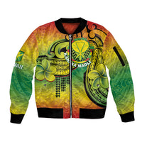 Hawaii Flag Day Sleeve Zip Bomber Jacket Kanaka Maoli With Kakau Polynesian Pattern LT14