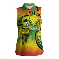Hawaii Flag Day Women Sleeveless Polo Shirt Kanaka Maoli With Kakau Polynesian Pattern LT14