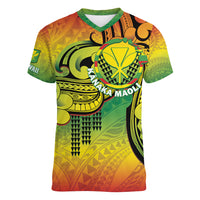 Hawaii Flag Day Women V-Neck T-Shirt Kanaka Maoli With Kakau Polynesian Pattern LT14
