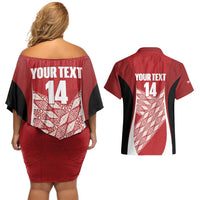 Tonga Rugby Custom Couples Matching Off Shoulder Short Dress and Hawaiian Shirt Go ʻIkale Tahi Go Tongan Tapa Cloth