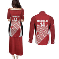 Tonga Rugby Custom Couples Matching Puletasi and Long Sleeve Button Shirt Go ʻIkale Tahi Go Tongan Tapa Cloth