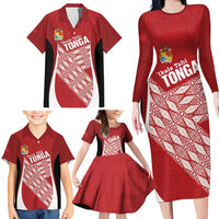 Tonga Rugby Custom Family Matching Long Sleeve Bodycon Dress and Hawaiian Shirt Go ʻIkale Tahi Go Tongan Tapa Cloth