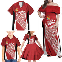 Tonga Rugby Custom Family Matching Off Shoulder Maxi Dress and Hawaiian Shirt Go ʻIkale Tahi Go Tongan Tapa Cloth
