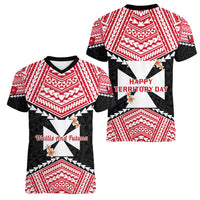 29 July Wallis And Futuna Territory Day Women V Neck T Shirt Polynesian Tribal Pattern LT14 - Polynesian Pride