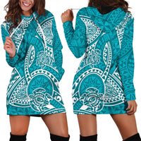 Polynesian Pride Hawaii Hoodie Dress Hawaiian Tribal Honu Turquoise Version LT14 - Polynesian Pride