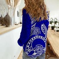 Polynesian Pride Hawaii Women Casual Shirt Hawaiian Tribal Honu Blue Version LT14 - Polynesian Pride