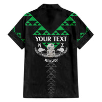 Personalised Aotearoa Rugby Family Matching Off The Shoulder Long Sleeve Dress and Hawaiian Shirt New Zealand Maori Kete Matauranga Pattern