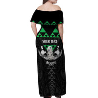 Personalised Aotearoa Rugby Off Shoulder Maxi Dress New Zealand Maori Kete Matauranga Pattern